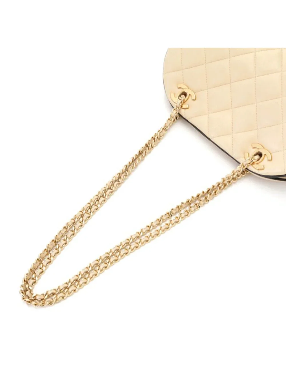 Chanel Quilted Chain Shoulder Bag Ivory Black Lambskin